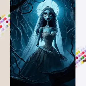 5D diamond painting kit full round drill, Skeleton bride. DIY mosaic wall art, beginner craft set (with tools), home wall decor gift, diamond art kit.