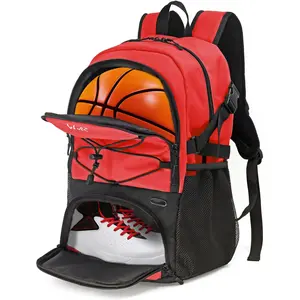 WOLT Basketball Backpack Large Sports Bag with Separate Ball Holder & Shoes Compartment Red