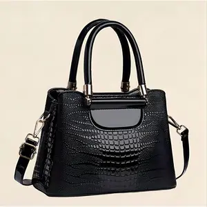 Small Crocodile Pattern Tote Bags with Double Top Handle Shoulder Strap,Multi Pockets Crossbody Purses handbags