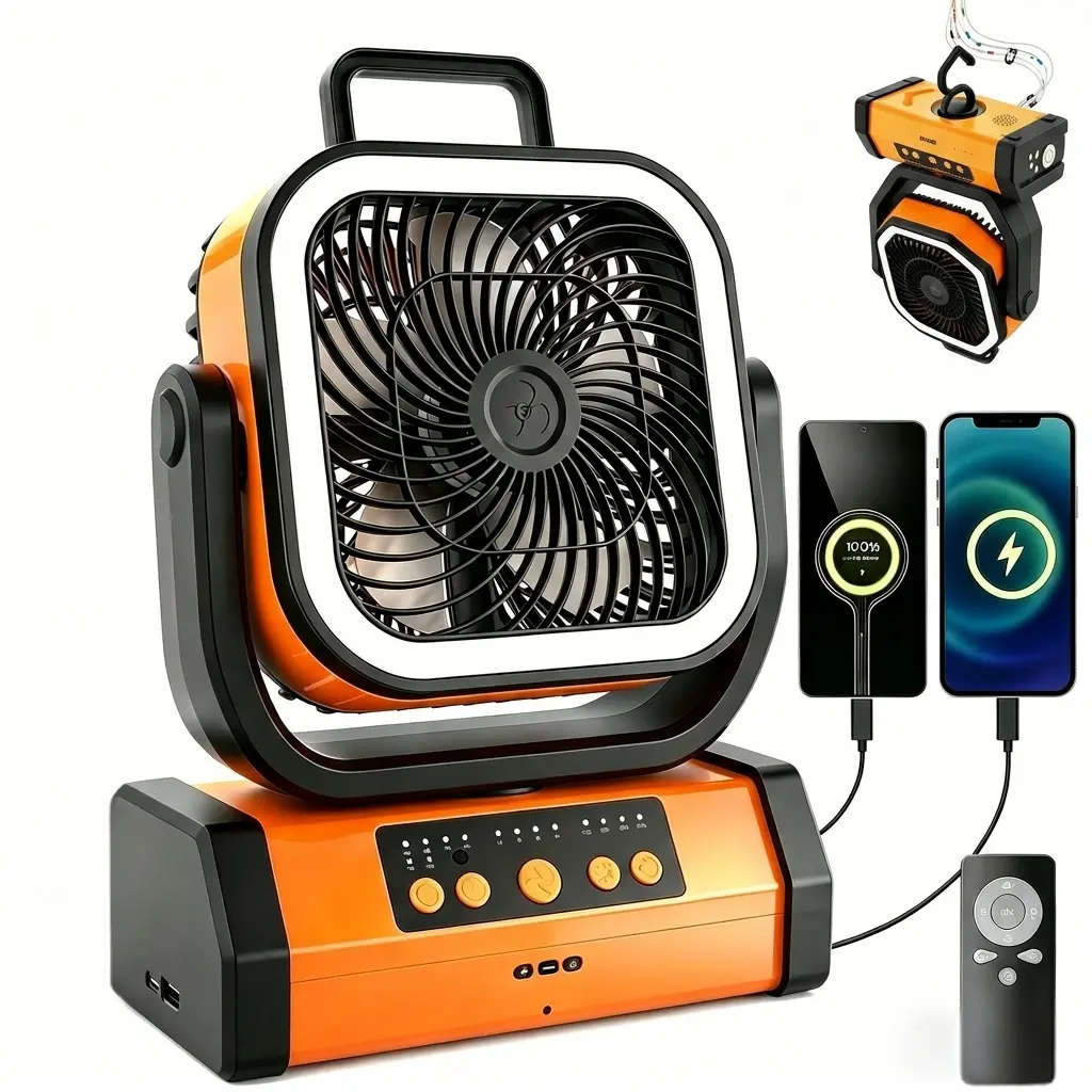 Rechargeable Camping Fan 30,000mAh Battery & LED Light - 360° Rotatable Hook, Portable Outdoor Camping Emergency Fan — Ideal for Soccer Moms, Tents, RVs, Construction Sites, Fishing, Power Outages, and Hurricane Emergencies  outdoorfun summervibes summerv