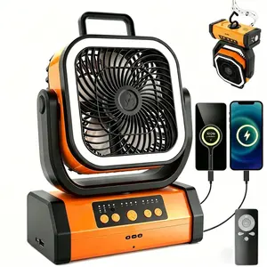 Rechargeable Camping Fan 30,000mAh Battery & LED Light - 360° Rotatable Hook, Portable Outdoor Camping Emergency Fan — Ideal for Soccer Moms, Tents, RVs, Construction Sites, Fishing, Power Outages, and Hurricane Emergencies  outdoorfun summervibes summerv