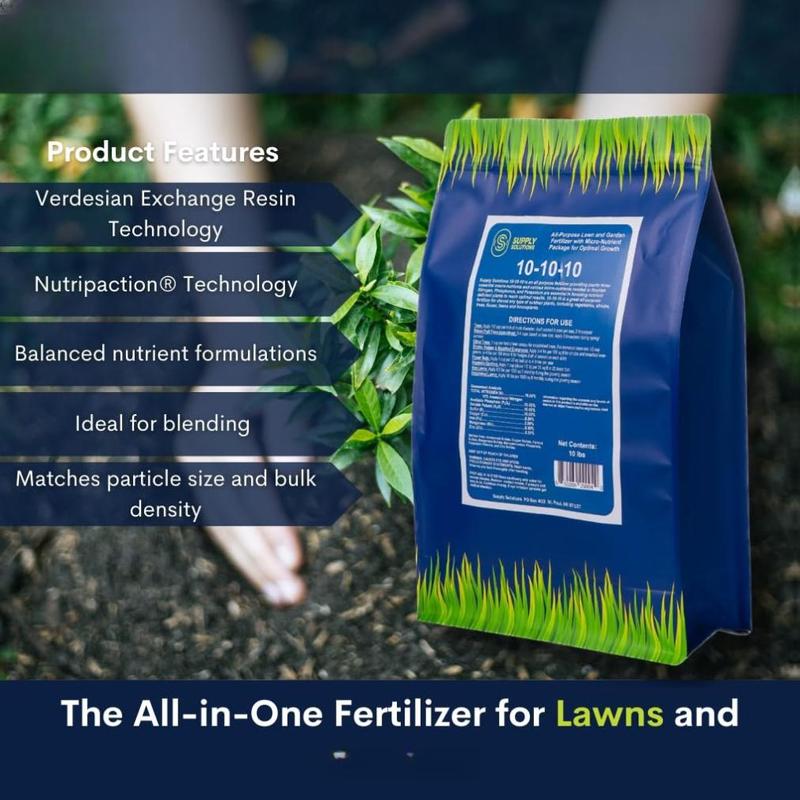 Supply Solutions 10-10-10 Complete Granular Fertilizer with Micronutrients Balanced NPK Formula for Soil Health Blooms & Roots Safe for Vegetables Fruits Lawns 10 Pounds