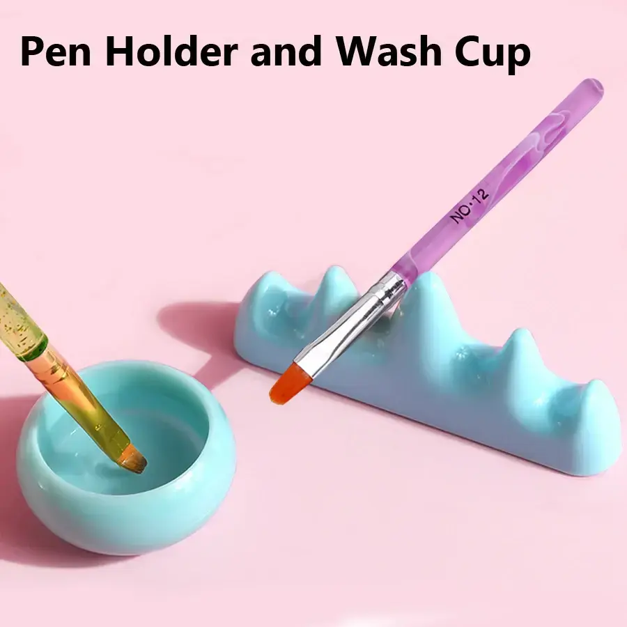 Acrylic Nail Brush Washing Bowl Set with Powder Container And Brush Holder Manicure Tools for Salon And Home Use