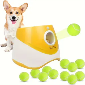 Dog Ball Thrower Launcher, Automatic Ball Launcher for Dogs with 6 Tennis Balls, Thrower Distance 10-30ft, Interactive Dog Fetch Machine for Small Dogs Indoor/Outdoor Playing