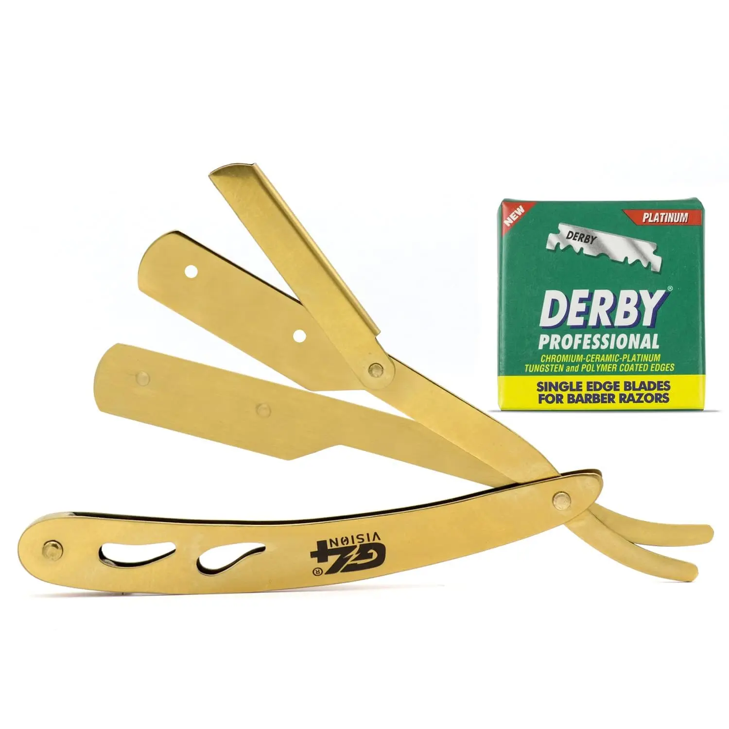 Professional Straight Edge Razor for Men, Barber Single Blade Razorblade with 100-Pack Replaceable Derby Blade Refill Set Razors, Double-Edged Hair Shaving Tool for Smooth Shave, Double-Edged Razors