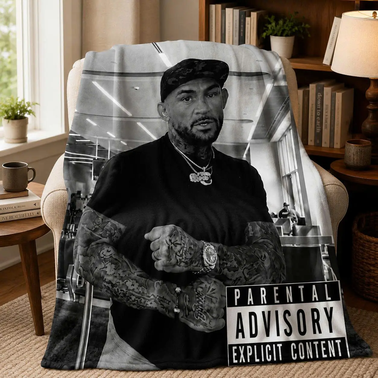 Urban Portrait Throw Blanket, Black White Street Style Fleece Blanket, Cozy Gift for Him