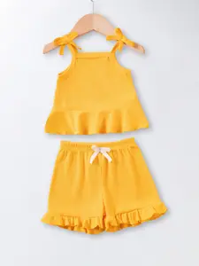 Girls' Summer Sleeveless Camisole Set, Plain Fitted Short Pants, Natural Waist Baby Two-Piece, Casual Toddler Clothing