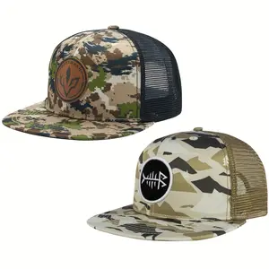 2-Pack BASSDASH Camouflage Trucker Hat - Adjustable Unisex Mesh Hat, Breathable and Comfortable, Suitable for Fishing, Hunting, and Outdoor Activities, Flat Brim Six-Piece Design, with Sweatband
