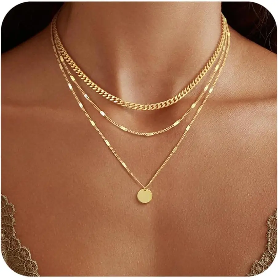 18K Gold Plated Layering Necklaces For Women Gold Necklace Set, Cuban Link, Snake Chain, Paperclip Layered Chains, Twisted Rope and Twisted Chain, Trendy Layering Necklace