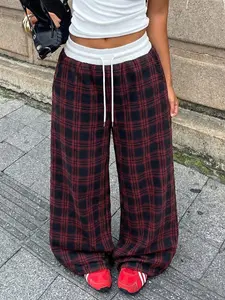 Women's Loose Long Pants Plaid Casual Fashion Trendy Sport Street Dance School Girl Youth Versatile Comfortable Daily Outdoor Style Casual Lounge Pant