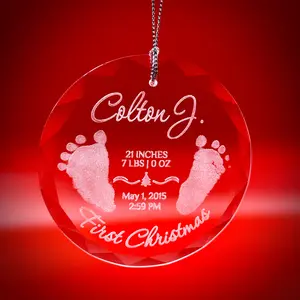 Personalized Premium Glass Ornament with Baby's REAL Footprint - Ultra Clear Glass Multi-Faceted Cut - Silver String - Protective Box - Custom Text - First Christmas Keepsake