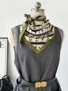 Luxurious Cotton Linen Small Silk Scarf Triangle Neck Wrap, Elegant Ditsy Floral Pattern, Perfect Gift for Mom, All Seasons Wear