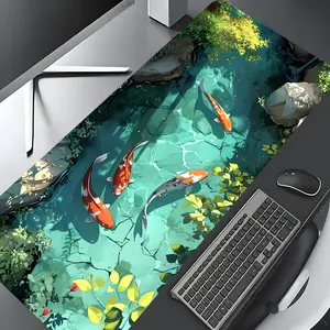 Elegant Koi Fish Pond Japanese Garden Design Large Gaming Mouse Pad,Aesthetic Desktop Drotection Pad,Washable Rubber Pad Non-Slip Lock Edge Multi-Size Mouse Pad Suitable For Home Office,Gaming Desk Accessory,Good Gift for Family and Friends