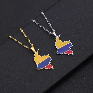 GGIRL Colombia Map Pendant Stainless Steel Necklace Dripping Oil Map Geometric Ethnic Style Jewelry
