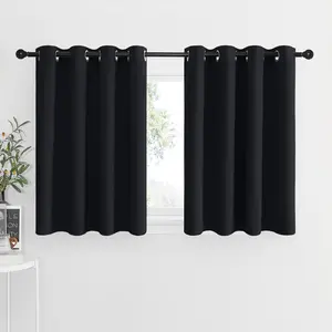 NICETOWN Kitchen Curtains for Small Window 2 Panels, W52 x L36 in - Short Blackout Curtains for Cafe Bar, Halloween Decor, Thermal Insulated Black Draperies for Bathroom Privacy, Basement