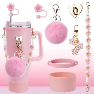 Stainless Steel Vacuum Insulated Tumbler with Handle, Straw and Bohemian-Chic Pendant - Portable Drinkware with Temperature Lock, Ideal Children’s Gift and Festive Party Bag Item, Keeps Cold, Hot and Ice Drinks Longer