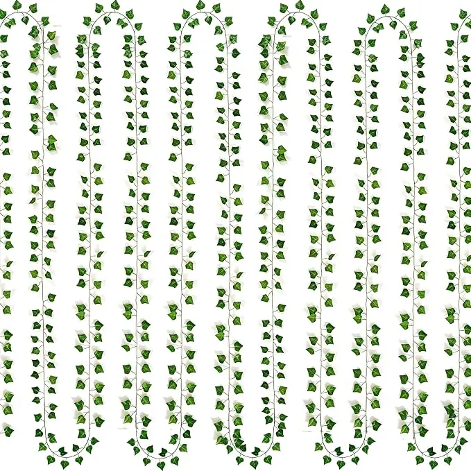 12 Pack Fake Vines for Room Decor Artificial Ivy Garland with Clip Green Flowers Hanging Plants Faux Greenery Leaves Bedroom Aesthetic Decor for Home Garden Wall Wedding