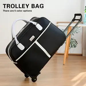 Men's Large Capacity Foldable Travel Trolley Case - Lightweight Business Travel Suitcase, 4-Wheel Universal Wheels, Retractable Handle and Secure Zipper, Reinforced Stitching Design, Black Durable Suitcase, Father's Day Gift, with Zippered Compartment