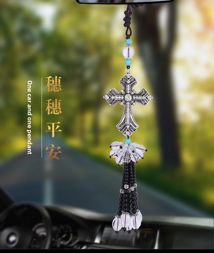 Alloy Crystal Diamond Car Pendant Peace Cross Interior Rearview Mirror Decoration Car Accessories