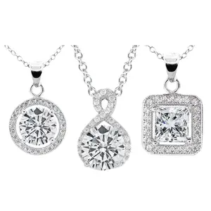 Cate & Chloe Necklace Pack of 3 - Blake, Ivy, Alessandra White Gold Plated Pendant Necklace