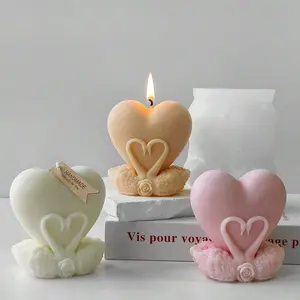 Heart Swan Scented Candle Decor Silicone Mold DIY Valentine's Day Heart Plaster Grinding Tool White Material Ornaments Perfume