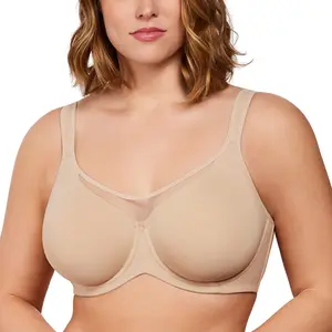 HSIA Cardi Comfort Bra Plus Size Underwire Non-padded Smoothing Wide Strap Full Coverage The Security-Blanket Bra for Big Busted Women Unlined Minimizer T-shirt Bra