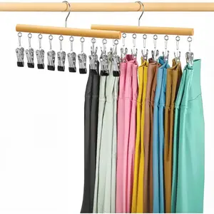 Legging Organizer for Closet 2 Pack, Wood Yoga Pants Hangers 10 Clips Holds 20 Leggings Pants Hangers, Space Saving Hanging Closet Organizers and Storage Organization and Storage