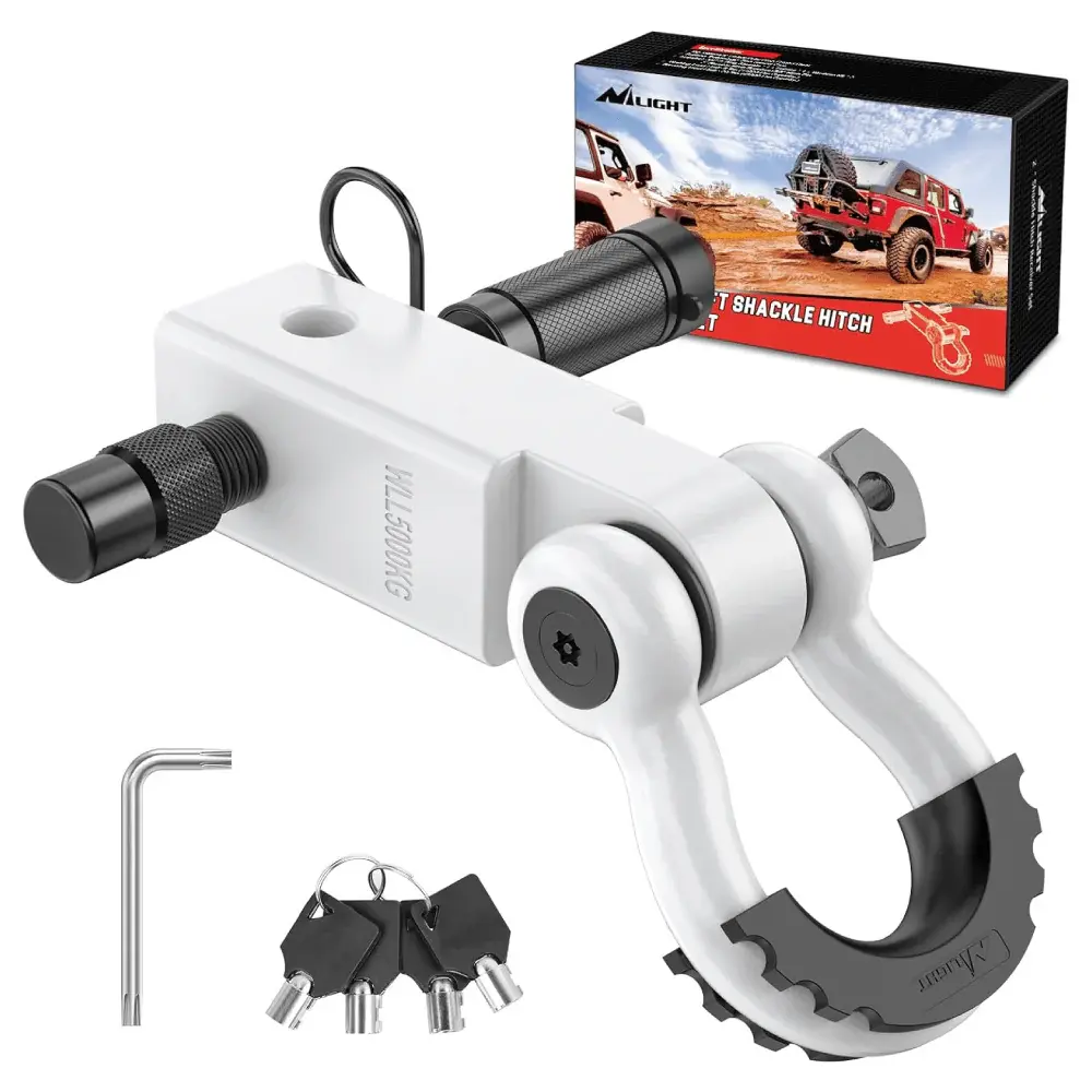 Nilight 2-Inch High-Strength Steel Anti-Theft Shackle Hitch Receiver Set, 2 Pins Included, Universal Boating Accessory for Outdoor Water Sports, White, Anti-Theft 5/8 Inch Trailer Hitch Lock Pin, 3/4 Inch Anti-Theft D-Ring Shackle