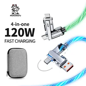 Mokongfu 120W 4 - In - 1 Charging Cable with (Blue/Green) Illuminating Lights, 3.3ft - Compatible with iPhone, iPad, Samsung Galaxy, Electronic Laptops & Every Smartphone - Charge and Sync Simultaneously Charger Cellphone