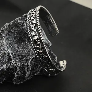 GTHIC Dark Skull Rose Gothic Stainless Steel Open Bracelet Unique Punk Accessory for Men and Women Gifts