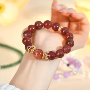 Natural Crystal Strawberry Crystal Red Glue Flower Large Particle Round Bead Bracelet Light Luxury Fashion Original Hot Selling Women's Bracelet