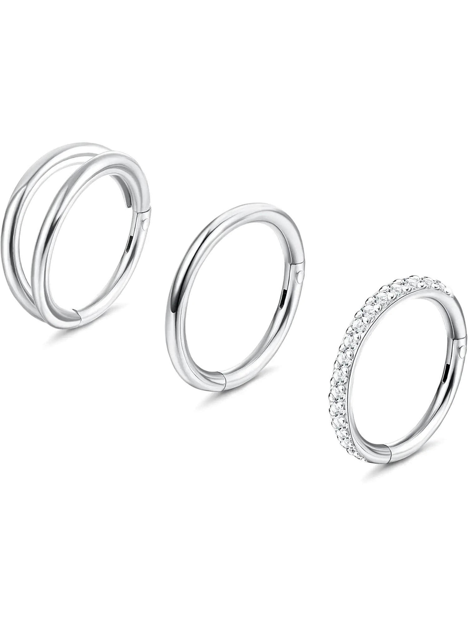 3 Pcs G23 Titanium Nose Rings Hoops for Women Men Hypoallergenic CZ Clicker Conch Hoop Earrings Hinged Segment Septum Lip Helix Cartilage Conch Nose Piercing Jewelry Nose Rings Set 10mm 18G
