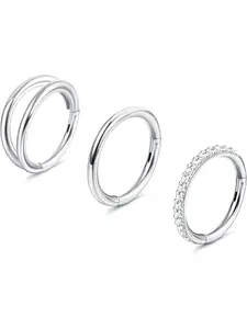 3 Pcs G23 Titanium Nose Rings Hoops for Women Men Hypoallergenic CZ Clicker Conch Hoop Earrings Hinged Segment Septum Lip Helix Cartilage Conch Nose Piercing Jewelry Nose Rings Set 10mm 18G
