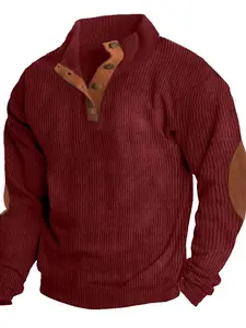 Men's Button Sweatshirt, Loose Casual Long Sleeve Pullover for Spring & Fall, Fashion Men's Top for Daily Wear, Pullover
