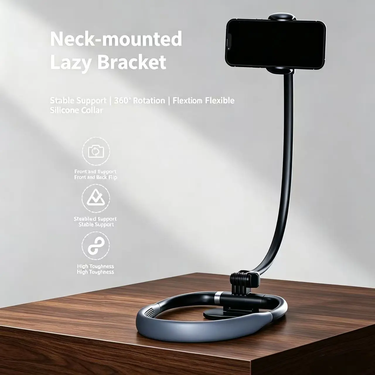 Hands-Free Neck Phone Holder, 360° Rotation POV Mount for Vlogging, Live Streaming, Cooking & Gym