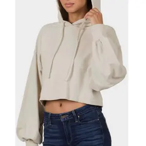 Beige  Cropped Hoodie Sweater
