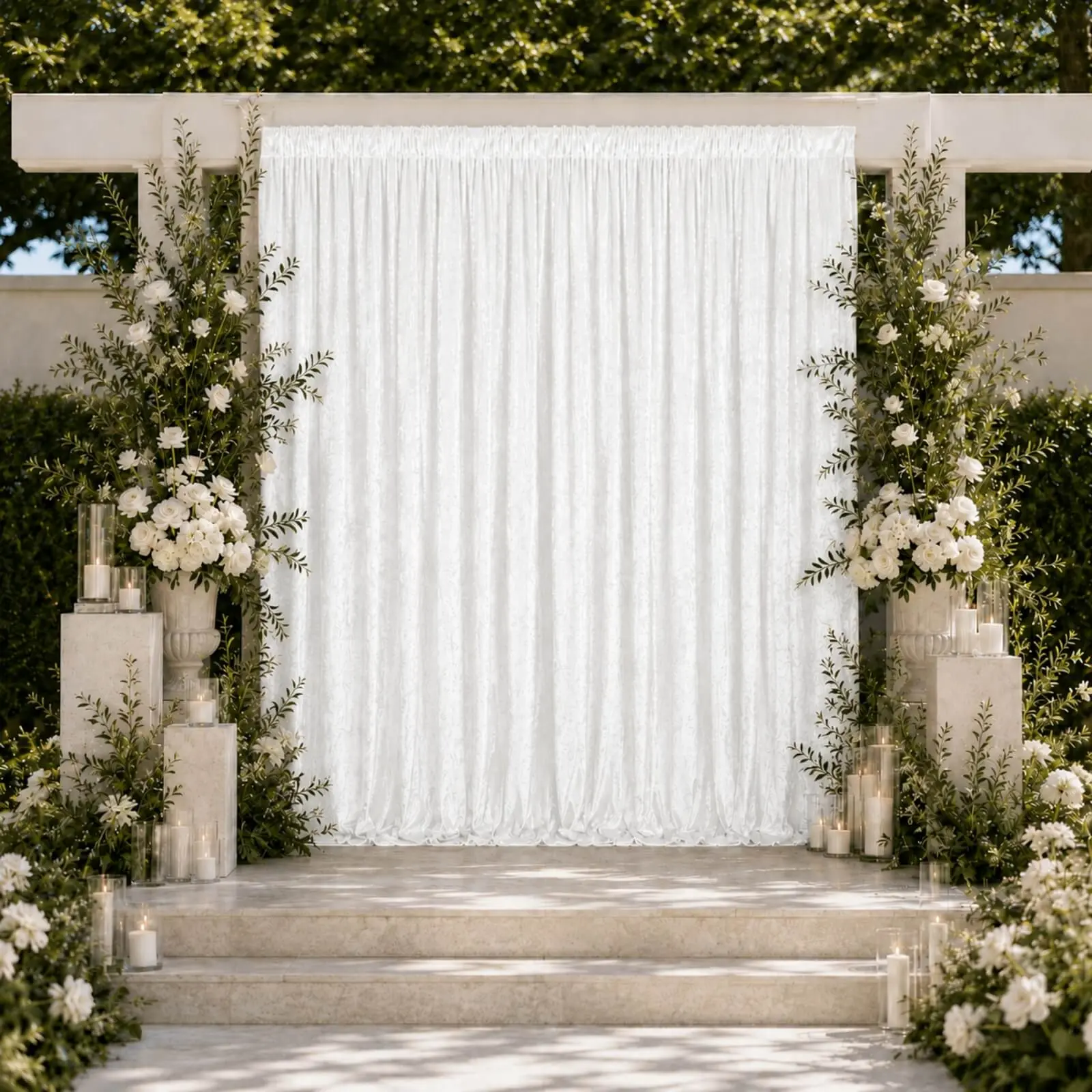 White Premium Crushed Velvet Backdrop Curtain 10ft x 10ft – Photo Booth Backdrop & Event Drape Panel with Rod Pocket, 70% Blackout