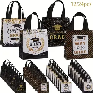 Graduation Gift Bags Set, 12/24 Pcs Grad Party Supplies, Graduation Party Decorations, Non-Woven Fabric Handle Bag, Congratulations Graduate Gifts