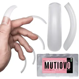 MUTIOVO Curved Nail Tips Press on Full Cover, Extra Curve Square Gel x Thick Long XL XXL Acrylic Fake Nails Extension kit, Clear Pre-etched Soft French False Nail 12 Sizes 240pc (QUEEN SQUARE PRO)【NO GLUE,TOP COAT AND LAMP INCLUDED】