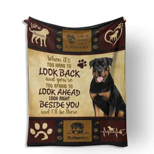 Rottweiler-Themed Blanket with Heartwarming Quotes & Cute Dog Designs, Cozy Pet Lover Home Throw for Festive Season Comfort, Flannel Throw Blanket
