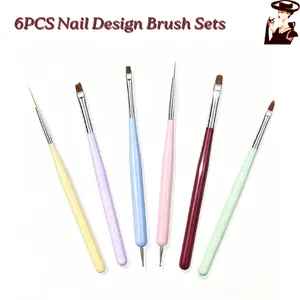 6PCS Nail Art Brushes Set, Nail Liner, Dotting Tools, Gel Builder & Acrylic Painting Brushes for DIY  and Nail Design