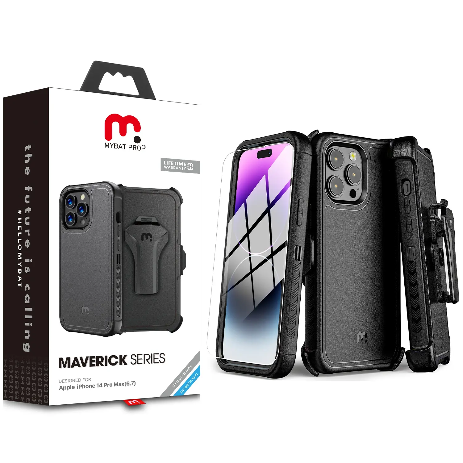 MyBat Pro Maverick Series Protective Phone Case Accessories for iPhone 12/13/14/15/16 & Samsung Phones - Detachable Leather Cover, Belt Buckle Clip, 360° Swivel Kickstand, Shockproof Rugged Heavy-Duty Anti-Drop Protection, Screen Protector Compatible