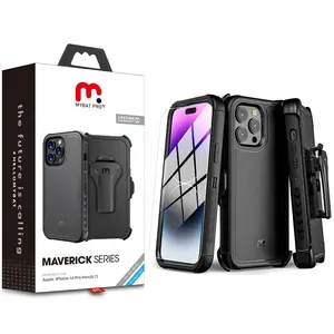 MyBat Pro Maverick Series iPhone 16/15/14/13/12/Samsung Case with Belt Buckle Leather Cover, Anti-Drop, Shock-resistant, with 360° Swivel Kickstand, Heavy Duty Protection Accessories Shockproof