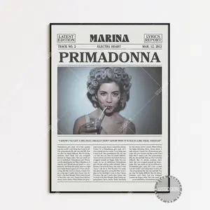Marina Retro Newspaper Print, Primadonna Poster No Frame, Primadonna Lyric Print, Marina Poster, Electra Heart Poster
