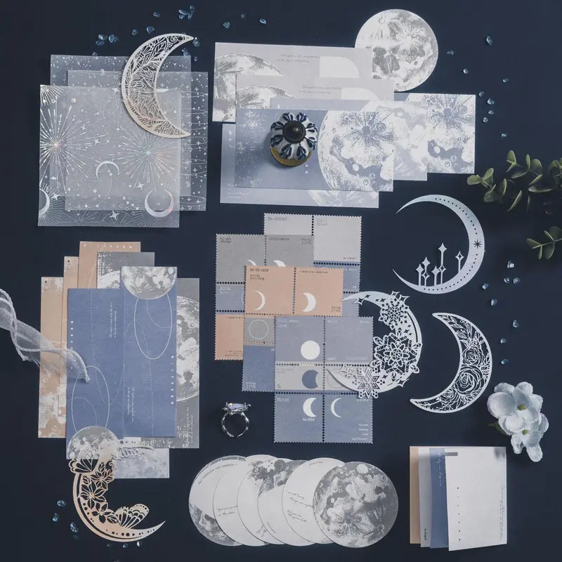 Moon Pattern DIY Decorative Paper, 63pcs/set Mixed Size & Pattern Decorative Paper, Scrapbooking & Stamping Supplies For DIY Craft