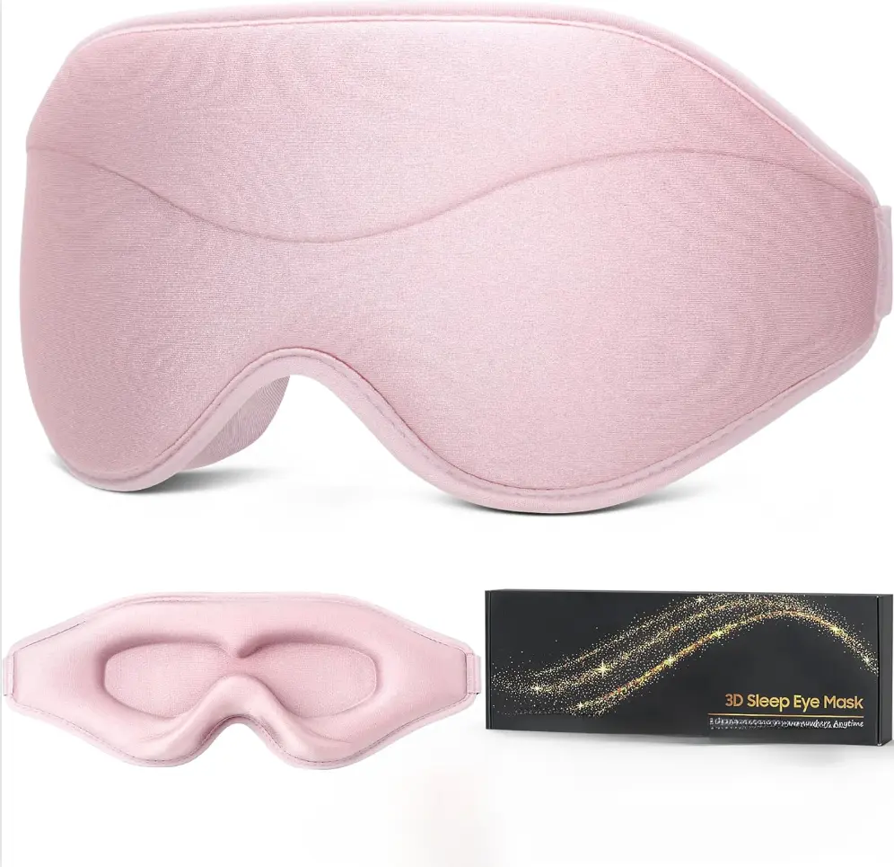 Premium 3D Ergonomic Eye Mask with Memory Foam - Smooth, Breathable, Super Soft Silky Pink Elastic, Total Blackout, Adjustable Secure Fit, Universal Size, Storage Bag & Earplugs, for Home/Travel, Office, Meditation, Beauty & Personal Care Gift