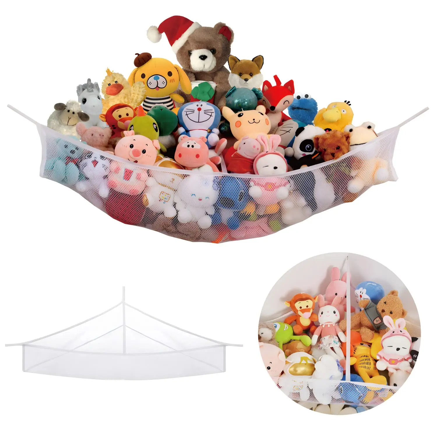 X-large Stuffed Animal Net Hammock Corner (min 3'6" Right-angled Space Each Side) Organizer For Plushies Hanging Holder Organizing Your Teddy And Squishmallow (white  X-large)