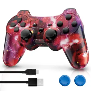 ISHAKO Wireless Game Controller for PS3/PC/Laptop, Wired for PS2, Gaming Accessories, With Double Vibration,Six Axis Gyroscope, Motion sensing, Gamepad, P3 Red