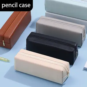 Large Capacity Synthetic Leather Pencil Case with Zipper, Multi-Compartment Stationery Storage Bag, Durable School Supplies Organizer, Office Supplies