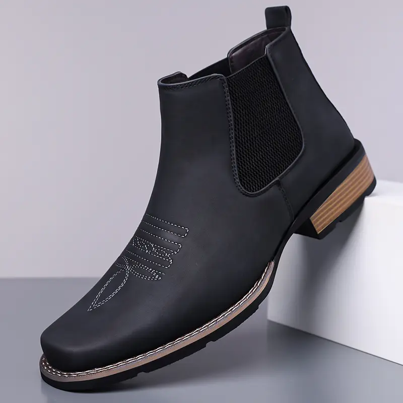 Luxury Embroidered Cowboy Boots, Slip-On Design, Matte Leather Non-Slip ...